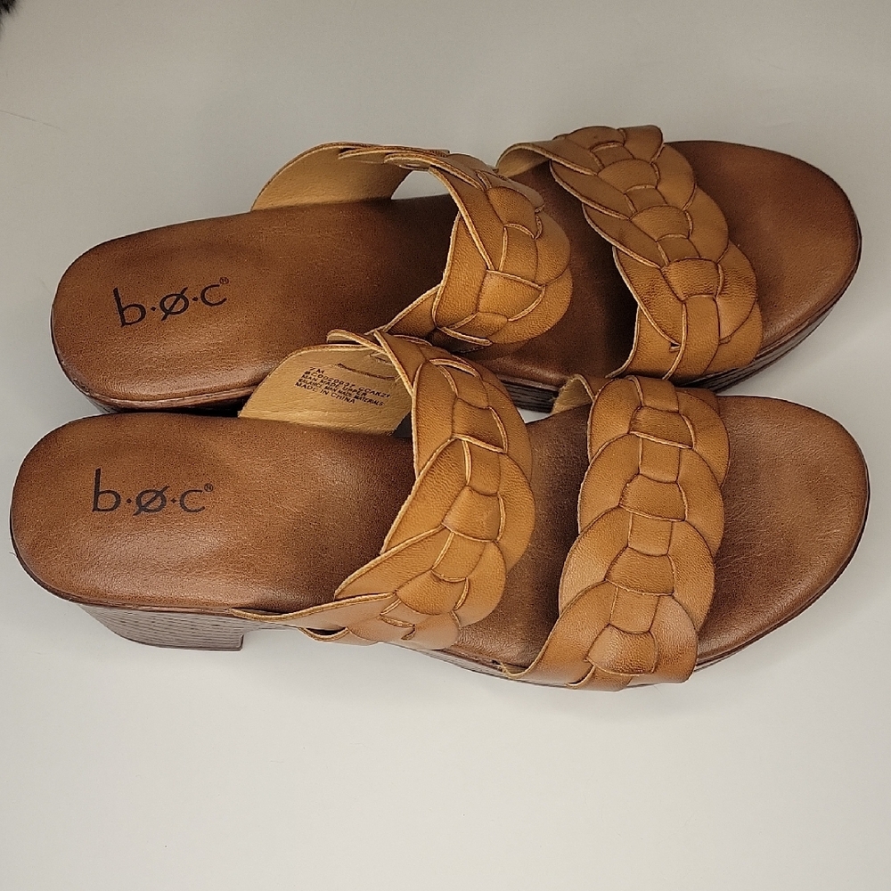 B.O.C tan slip-on sandals with Woven Detail, nice with a midi dress #1 - Picture 2 of 6